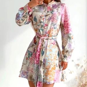 Zara Floral Print Dress Size Medium White & Multi Colors